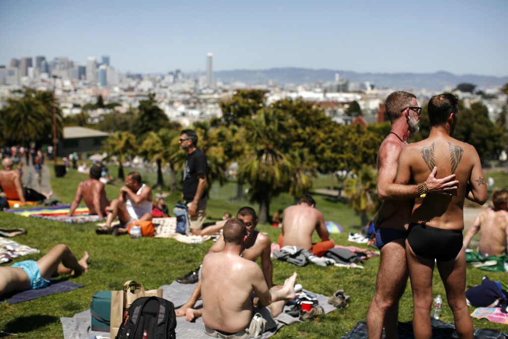 The view of the San Francisco skyline from a part of Dolores Park popular with members of the gay community in San Francisco, California, Sunday, June 19, 2011. Ramin Rahimian for The Bay Citizen