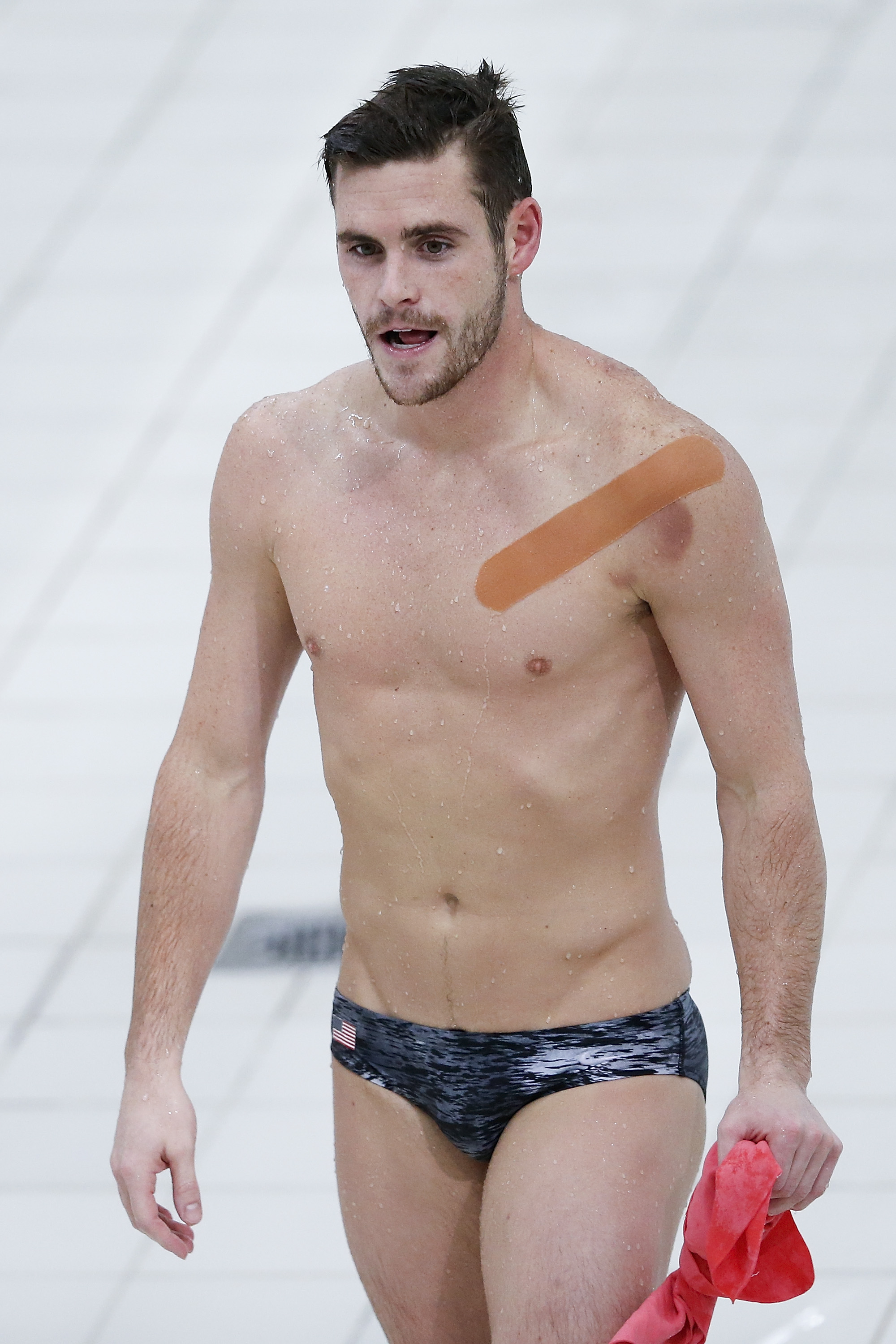BEIJING, CHINA - MARCH 13: David Boudia of United States reacts after competing in the Men's 10m Synchro Final during day three of the FINA/NVC Diving World Series 2016 Beijing Station at the National aquatics center-Water Cube on March 13, 2016 in Beijing, China. (Photo by Lintao Zhang/Getty Images)